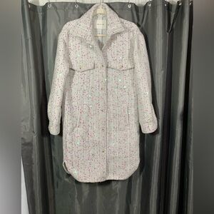 Elegant White Tweed Shacket with Sequins